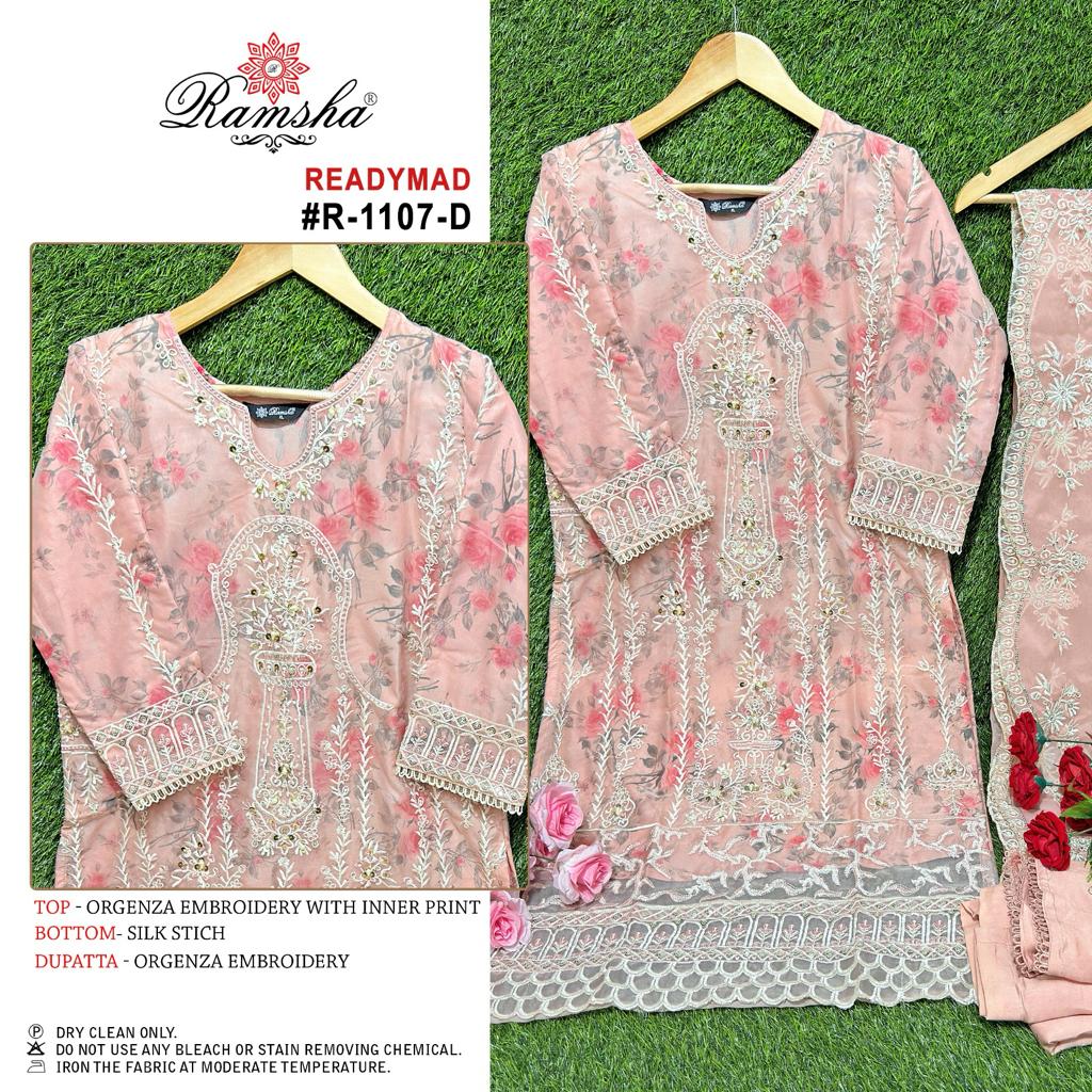 R 1107 By Ramsha Embroidery Organza Pakistani Readymade Suits Wholesale Market In Surat